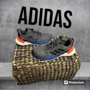 Adidas kids size 4 shoes grey, red-pinkish, blue and white soles